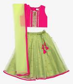 Saka Designs Neon Green And Magenta Lehenga Choli With Sequenced Work