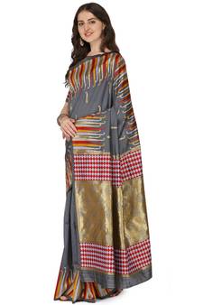 Grey woven banarasi silk saree with blouse