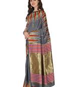 Grey woven banarasi silk saree with blouse