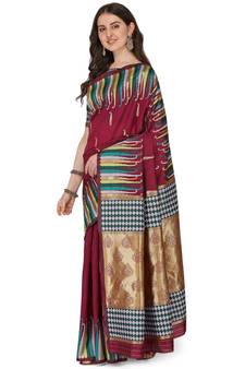 Pink woven banarasi silk saree with blouse