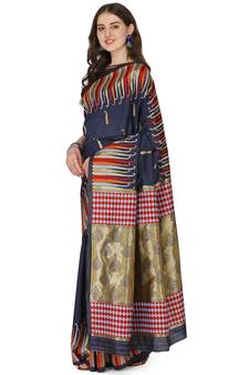 Blue woven banarasi silk saree with blouse