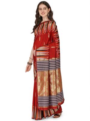 Red woven Banarasi silk blend saree with blouse 1