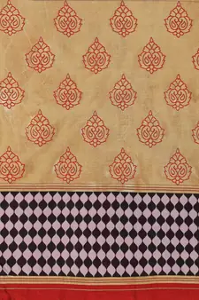 Red woven Banarasi silk blend saree with blouse