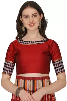 Red woven Banarasi silk blend saree with blouse