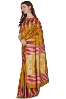Yellow woven banarasi silk saree with blouse