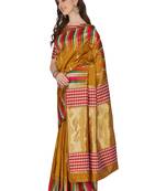 Yellow woven banarasi silk saree with blouse