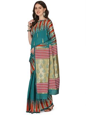 Light green woven banarasi silk saree with blouse 1