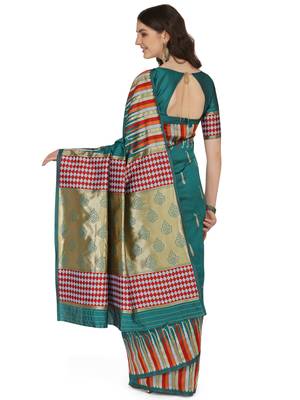 Light green woven banarasi silk saree with blouse 2