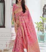 Pink woven silk saree with blouse