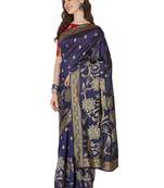 Blue woven banarasi cotton saree with blouse