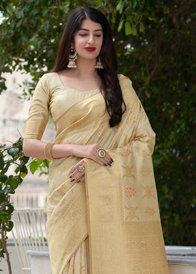Ivory woven silk saree with blouse 2