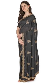 Black embroidered silk saree with blouse