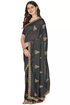 Black embroidered silk saree with blouse