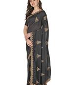 Black embroidered silk saree with blouse