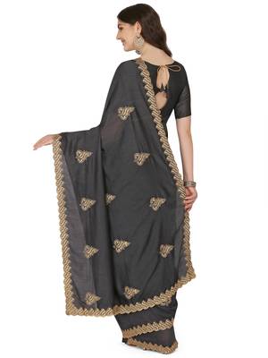 Black embroidered silk saree with blouse 2
