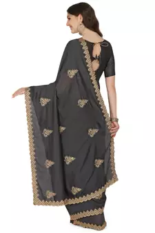 Black embroidered silk saree with blouse