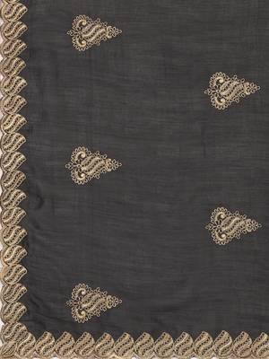 Black embroidered silk saree with blouse 3