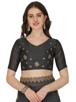 Black embroidered silk saree with blouse 4