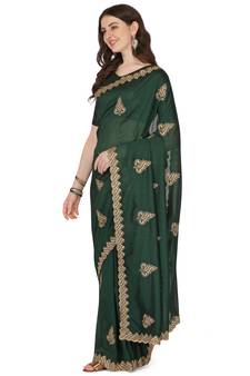 Green embroidered silk saree with blouse