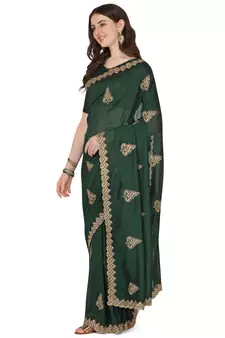Green embroidered silk saree with blouse