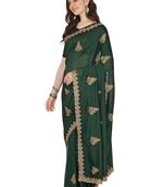 Green embroidered silk saree with blouse
