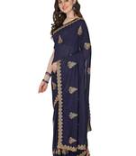 Blue embroidered silk saree with blouse