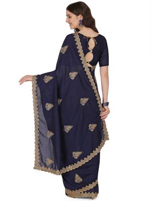 Blue embroidered silk saree with blouse 2