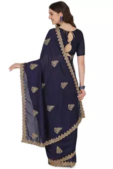 Blue embroidered silk saree with blouse
