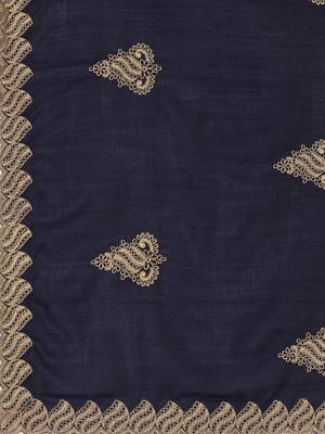 Blue embroidered silk saree with blouse 3