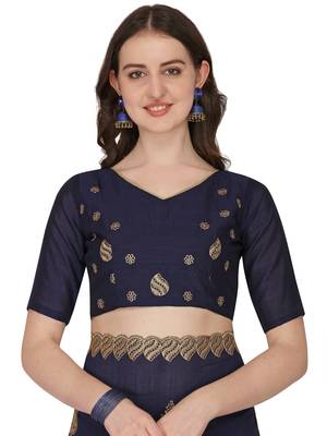 Blue embroidered silk saree with blouse 4