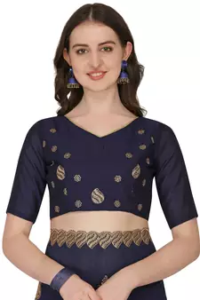 Blue embroidered silk saree with blouse