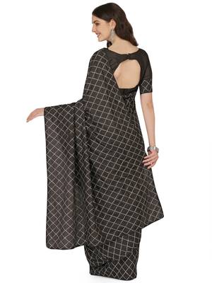 Black embroidered silk saree with blouse 2