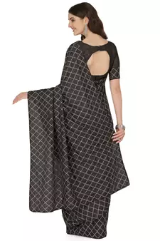 Black embroidered silk saree with blouse