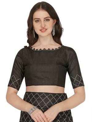 Black embroidered silk saree with blouse 4