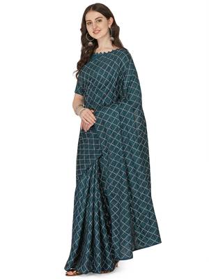Blue embroidered silk saree with blouse 1