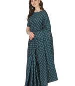 Blue embroidered silk saree with blouse