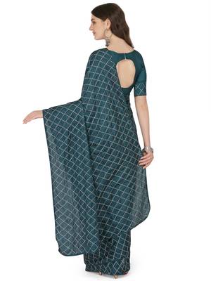 Blue embroidered silk saree with blouse 2