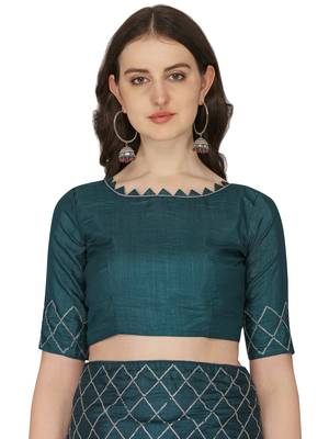 Blue embroidered silk saree with blouse 4