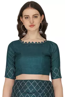 Blue embroidered silk saree with blouse