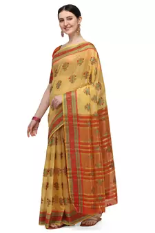 Yellow woven jacquard saree with blouse