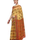 Yellow woven jacquard saree with blouse