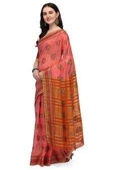 Pink woven jacquard saree with blouse