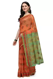 Orange woven jacquard saree with blouse