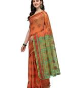 Orange woven jacquard saree with blouse