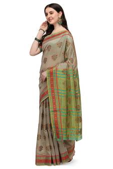 Grey woven jacquard saree with blouse
