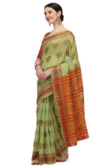 Green woven jacquard saree with blouse