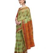 Green woven jacquard saree with blouse