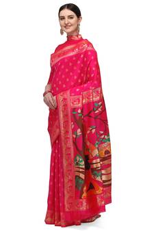 Pink woven banarasi silk saree with blouse