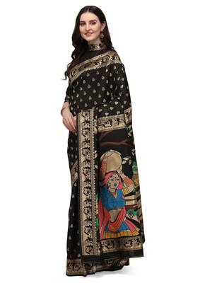 Black woven Banarasi silk blend saree with blouse 1