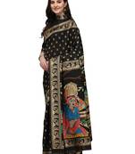 Black woven Banarasi silk blend saree with blouse
